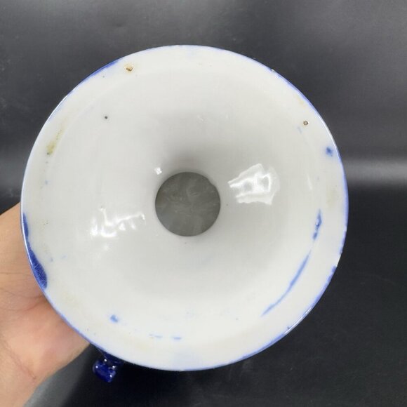 Antique Fine Porcelain Vase Vessel Footed Dish Bowl W Handles Decorated Ceramic - Picture 7 of 16